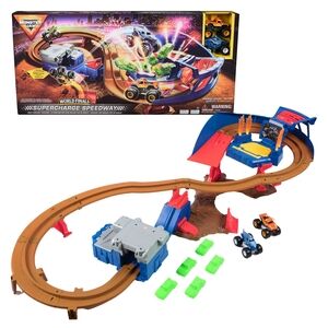 Monster Jam Supercharge Speedway Playset With El Toro Loco and Megalodon Trucks